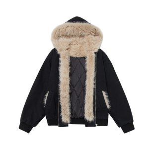 BUFANSTUDIO座山雕仿貂毛飞行夹克冬季氛围感棉服boomber美式复古
