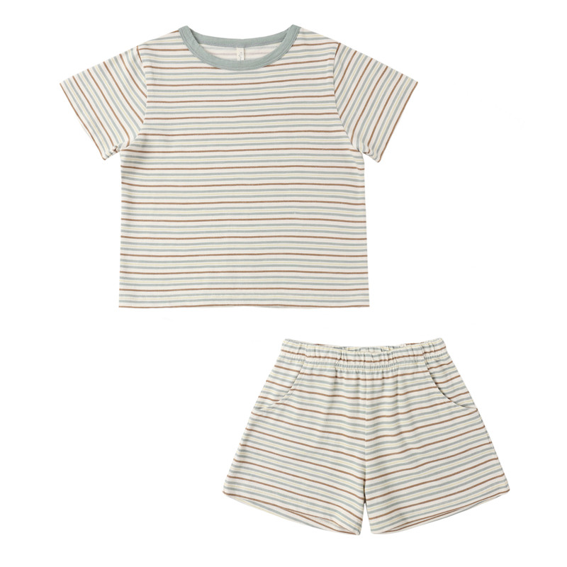 RyleeCru官方正品纯棉洋气条纹短袖套装男女宝宝两件套26夏2新品
