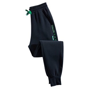 她池加绒休闲裤2025冬装新款女装时尚简约松紧腰撞色显瘦束脚裤