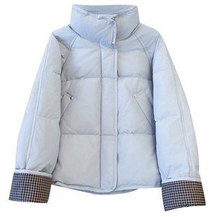 韩版今年流行爆款藏青蓝色立领面包羽绒服女2025冬装新款加厚外套