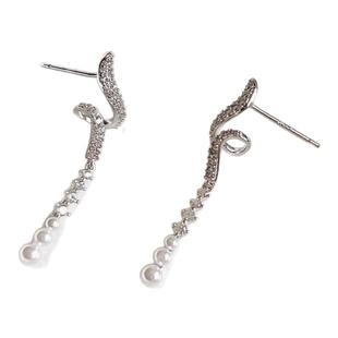 长款镶钻珍珠耳钉女生小众设计优雅独特螺旋超闪简约时尚流苏耳饰