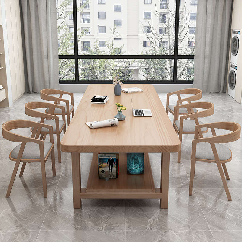 北欧全实木客厅大长书桌写字台家用双层大板桌圆角餐桌长条工作台
