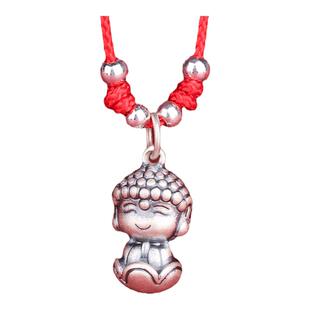 999纯银宝宝佛吊坠小沙弥红绳平安莲花本命年阿弥陀佛儿童女项链