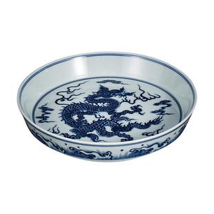 钟家窑陶瓷壶承景德镇柴窑青花手绘云龙小茶盘干泡台直径15cm配件