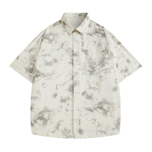 男士夏威夷扎染衬衫男短袖夏季潮牌2026新款半袖美式工装衬衣男款