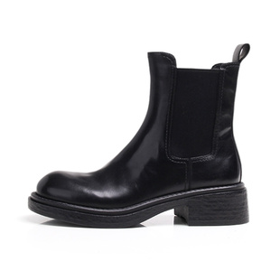 嘉俪多女鞋英伦短靴切尔西靴牛皮春冬皮里粗跟松紧带2025新款时尚