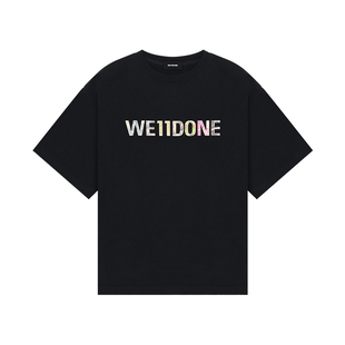 【明星同款】WE11DONE26春季新品彩色格纹拼贴logo短袖T恤宽松