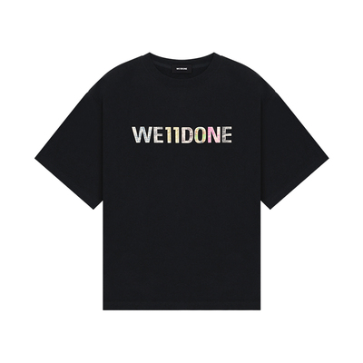 【明星同款】WE11DONE26春季新品彩色格纹拼贴logo短袖T恤宽松