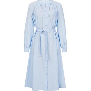 KBNE淡蓝色全棉优雅衬衫裙欧若假日风新款夏季连衣裙百搭长裙女装