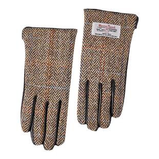 harris tweed哈里斯羊毛冬季保暖女款真皮手套加绒骑行开车触摸屏