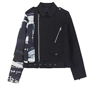 【sdeer奥莱】圣迪奥秋翻领印花收腰短款中性外套女冬S20382207