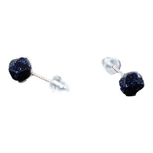 言午原创闪亮蓝砂石耳钉星空切面几何图案简约手工制作纯银养耳