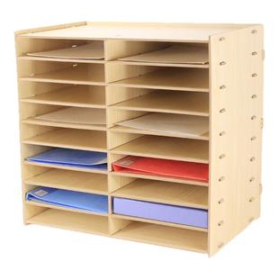 多层桌面文件架子20格A4纸办公学生书架座框木质收纳架盒置物架