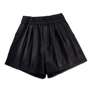 2025秋冬新款韩版时尚百搭高腰显瘦皮短裤女宽松休闲A字阔腿靴裤