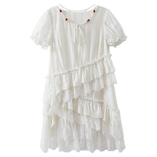 【清仓秒杀】夏韩系气质温柔风小个子不规则小众泡泡袖蕾丝连衣裙