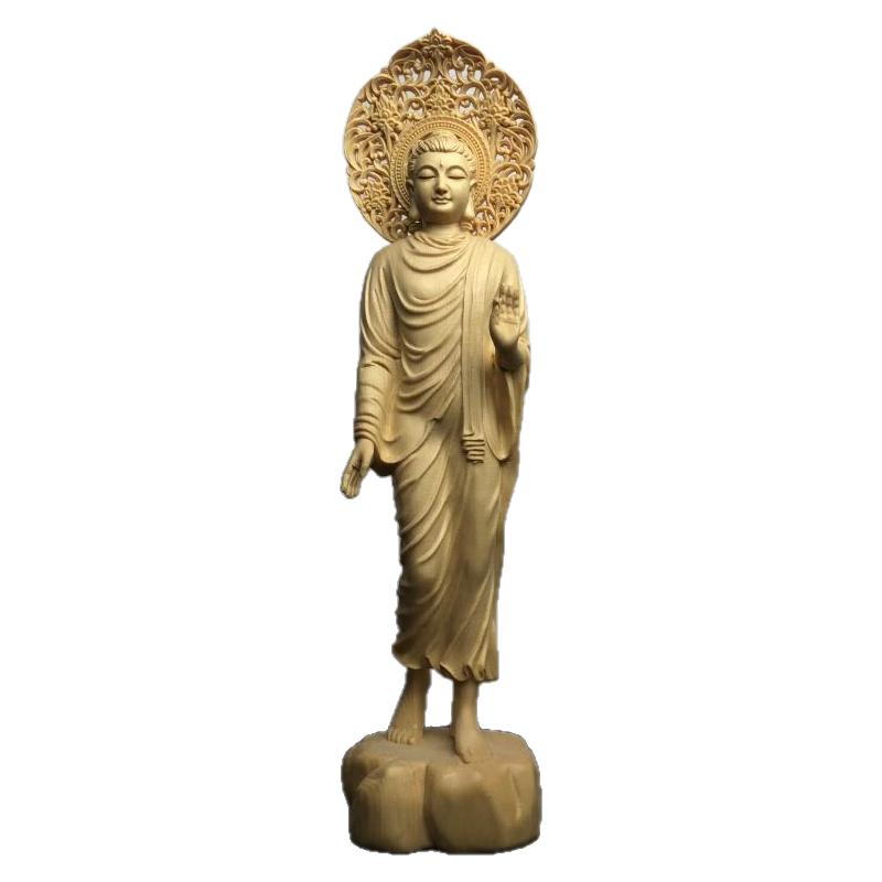 桧木雕行者释迦牟尼佛实木摆件家居寺庙佛堂供奉如来苦行僧工艺品