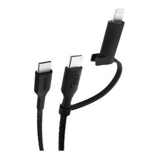 Belkin贝尔金二合一多接口USB-C&Lightning编织数据线60W快充适用iPhone17/16苹果手机电脑多设备兼容充电线