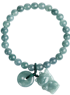 天然A货翡翠玉招财猫平安扣手链