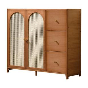 斗柜客厅收纳柜小立柜复古仿藤编竹制置物柜卧室靠墙储物柜抽屉柜