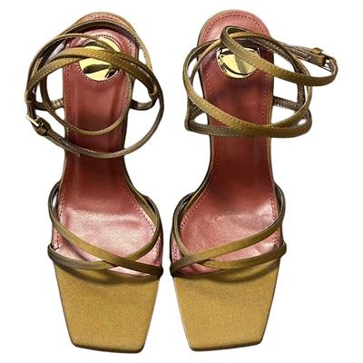 杨树林橄榄绿交叉绑带露趾高跟鞋