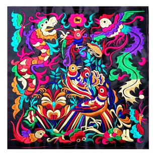 方形龙凤鸟绣花片苗绣机绣刺绣布工艺品民族风汉服服装辅料厂直销