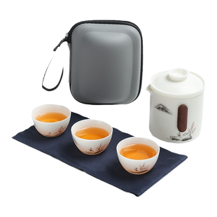 舟境高端手绘羊脂玉瓷旅行茶具套装户外露营快客杯旅游便携收纳包
