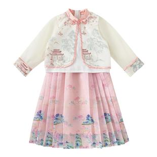 INSbobo女童汉服2025冬季新款宝宝套装周岁衣服儿童秋冬礼服童装