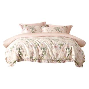 水星家纺60S长绒棉贡缎四件套全棉纯棉套件花卉被套床单床上用品