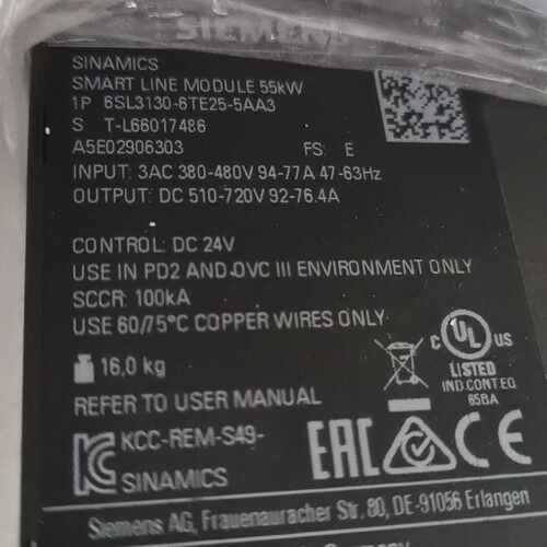 询价SINAMICS电源模块 6SL3130-6TE25-