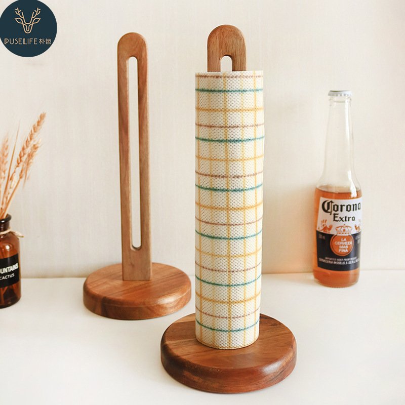 新品 实木纸巾架免打孔卷纸收纳挂架家用保鲜袋保鲜膜置物架厨房