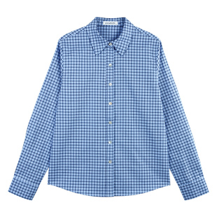 pusumede 蓝色miu系格子衬衫女复古学院风长袖衬衣休闲宽松上衣