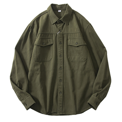 日系复古纯棉宽松长袖衬衫男女