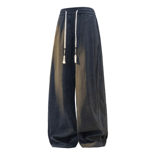 大码宽松男士百搭长裤秋冬加绒保暖时尚休闲裤胖哥潮流阔腿裤新款