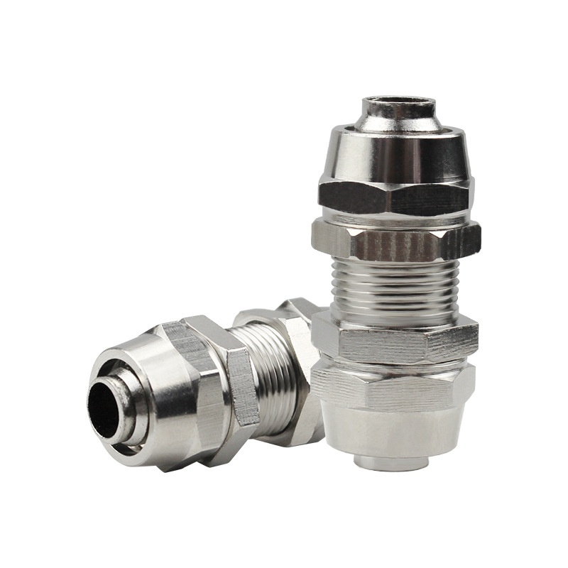 气动PU8*5气管快拧铜接头隔板穿板快拧串板PM4/6/10/12mm锁母直通