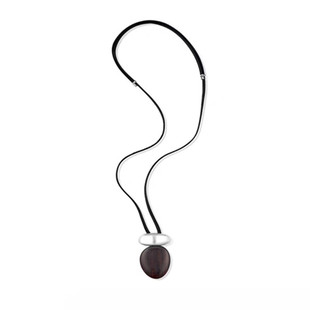 黑檀木金属拼接项链女新中式轻奢小众设计高级感长款皮绳毛衣链