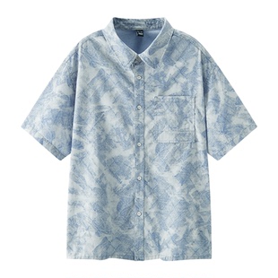 森柔|森马短袖衬衫男夏季牛仔衬衣外套凉感宽松半袖轻薄上衣潮流