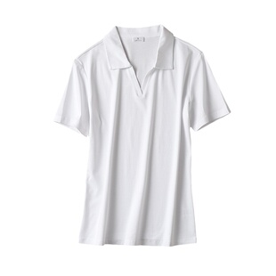 时尚舒适纯棉polo衫短款V领上衣女短袖丝光棉翻领白色T恤女薄款夏