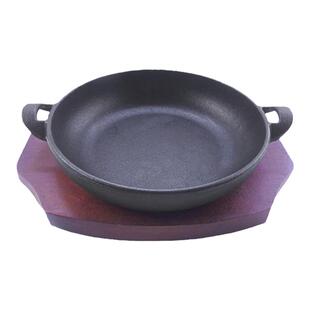 特力铁皇加厚圆形双耳牛扒盘烤肉锅煎牛排盘不粘铸铁烧烤盘电磁炉