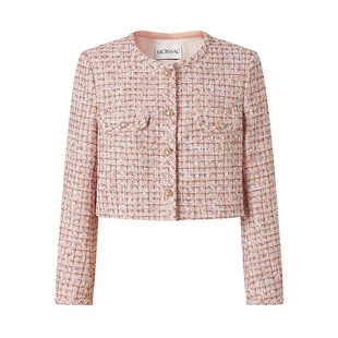 MOISSAC摩萨克秋款优雅截短式圆领小香风粗花呢短外套女