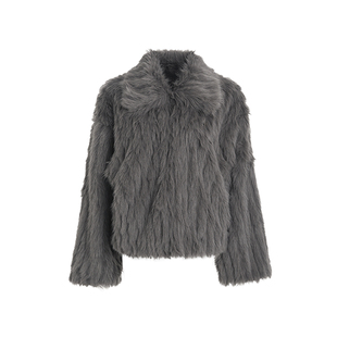 ABMY 美式翻领环保皮草外套女冬高级感辣妹宽松保暖短款棉服上衣