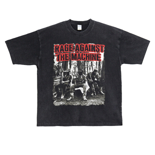 Retro47 RATM愤怒机器乐队摇滚vintage水洗做旧美式复古短袖T恤