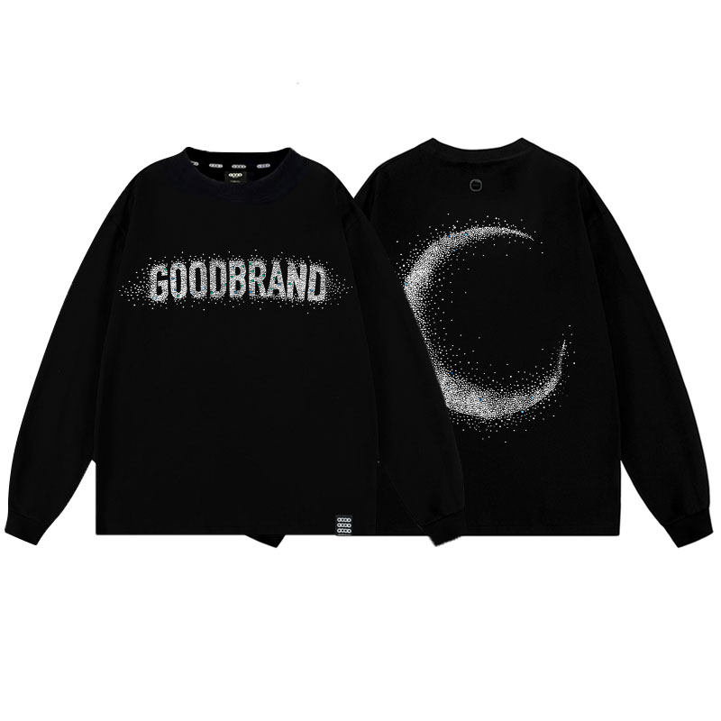 GOOD BRAND满钻月牙标语轻奢长袖T恤男女同款重工宽松百搭上衣秋