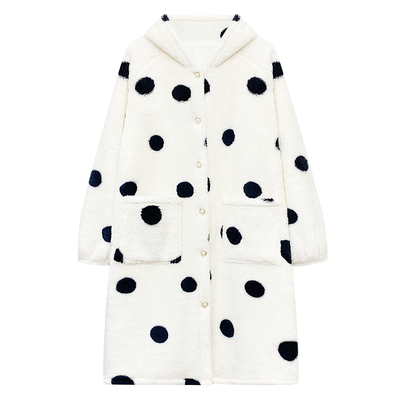 冬季加厚长款睡袍女可爱2025新款珊瑚绒毛绒连帽可外穿睡衣家居服