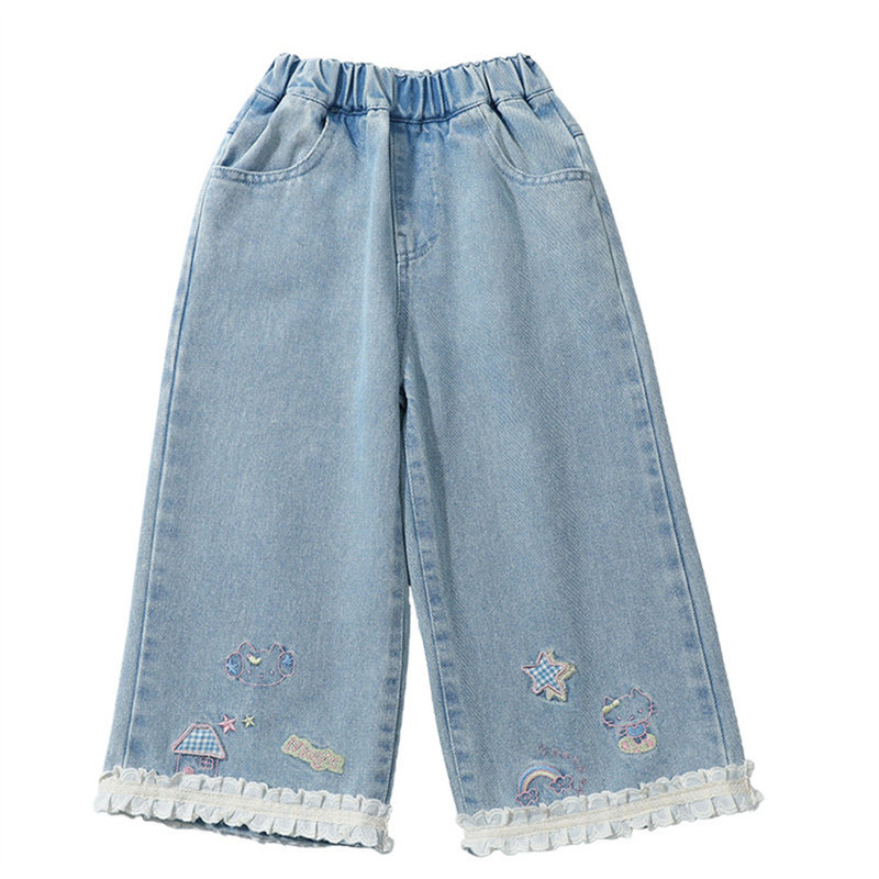 精致刺绣花边牛仔直筒裤新品