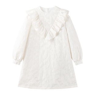 女童秋荷叶边白色连衣裙中大儿童甜美可爱公主裙洋气时髦裙子