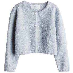 HM童装儿童女童毛衣休闲保暖圆领纽扣针织衫长袖短款外套1255037