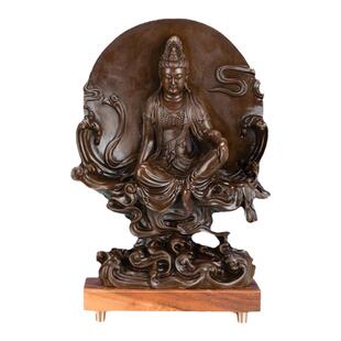 全铜观音菩萨摆件铜背光自在观音水月观音客厅佛堂供奉送长辈礼品