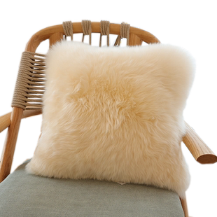 小沙纯羊毛抱枕毛绒靠垫北欧沙发靠垫皮毛一体含芯片真皮靠背椅垫