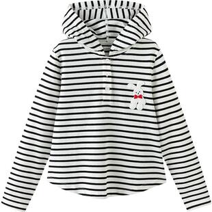 巴拉巴拉女童长袖t恤中大童短款条纹上衣春秋款童装儿童打底衫潮