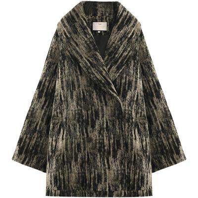 时髦精拉毛翻领毛呢外套